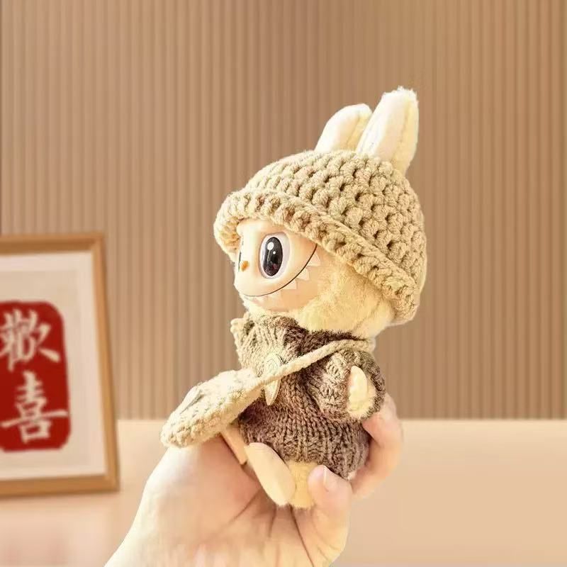 3色選択可能 編み風 labubu服 キーホルダー ぬいぐるみ 服 ぬい