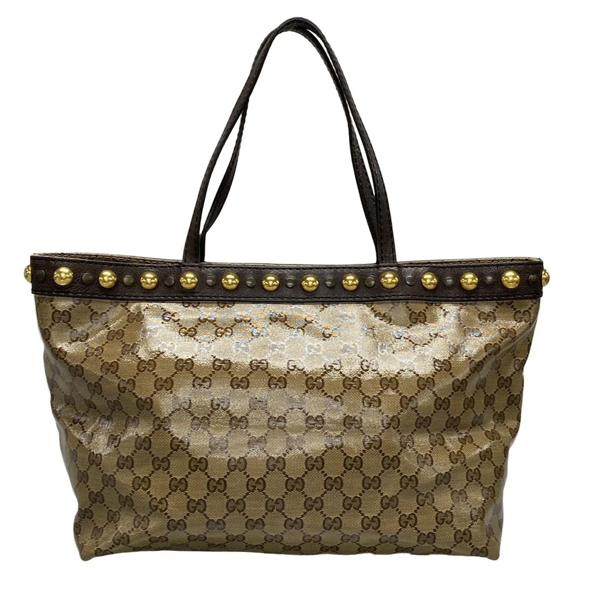 GUCCI グッチ トートバッグ クリスタルGG 207291 ダークブラウン×ベージュ スタッズ レザー DECORATOM_COM_BR