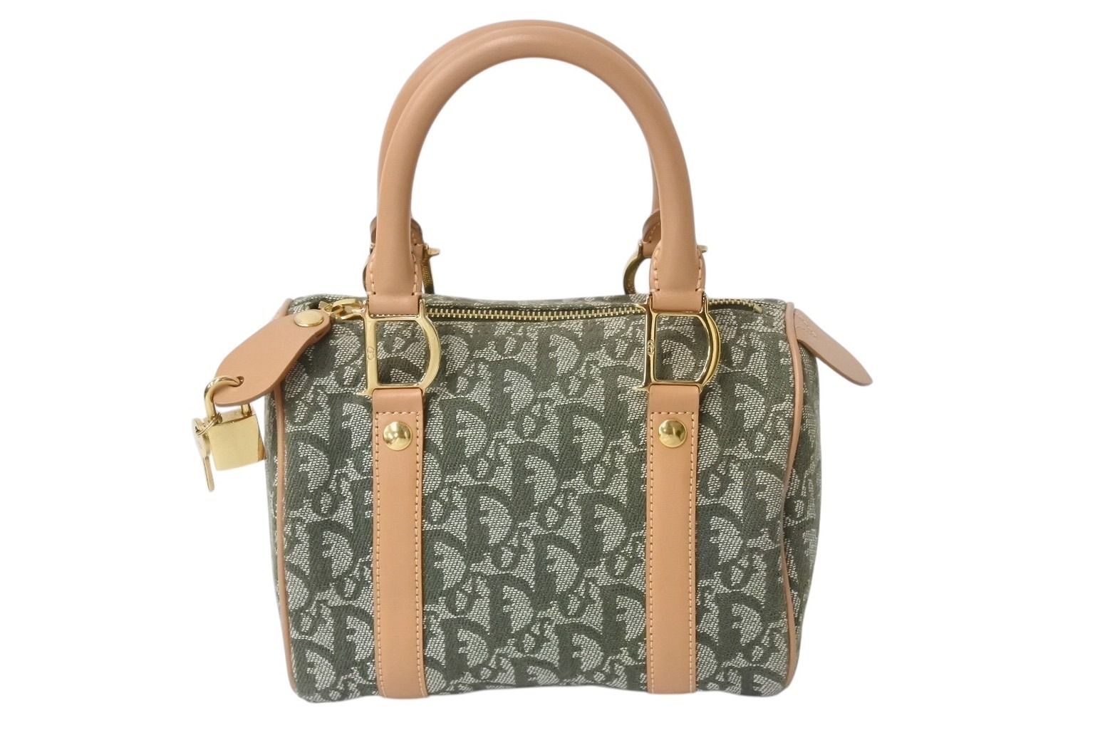 Christian Dior クリスチャンディオール ハンドバッグ トロッター コットン グリーン ベージュ 4b002785