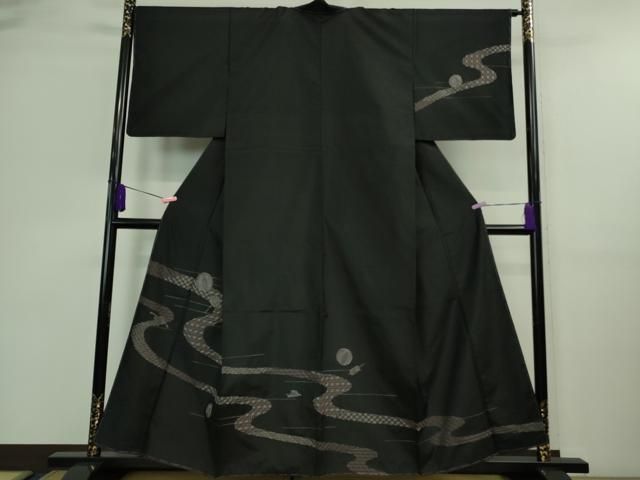 平和屋着物 上 本場大島紬 訪問着 刺し子 総刺繍 毬 風車 名物裂 流水文 黒地 ♥ DZAA9604kh5