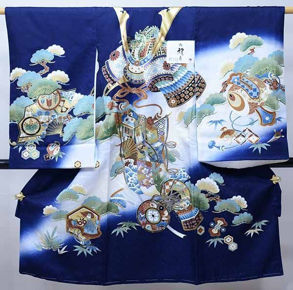 お宮参り 産着 のしめ 男児 正絹 綸子地 豪華絢爛 白地 鷹 NO39781 お