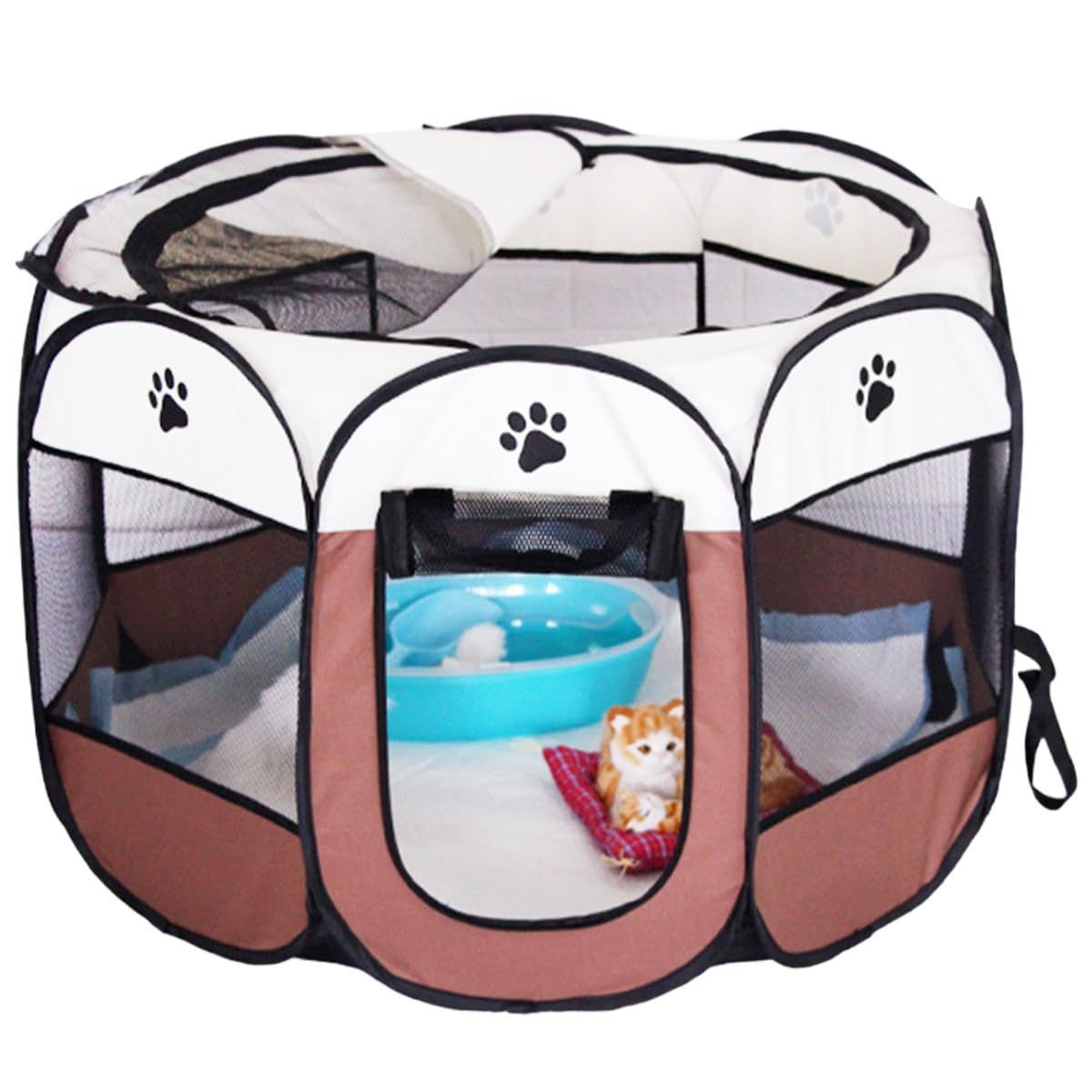 防災 猫 アウトドア 犬 サークル ペットサークル ゲージ 折りたたみ式 中型犬対応 パッと開く (Lサイズ×ブラウン) Cutety