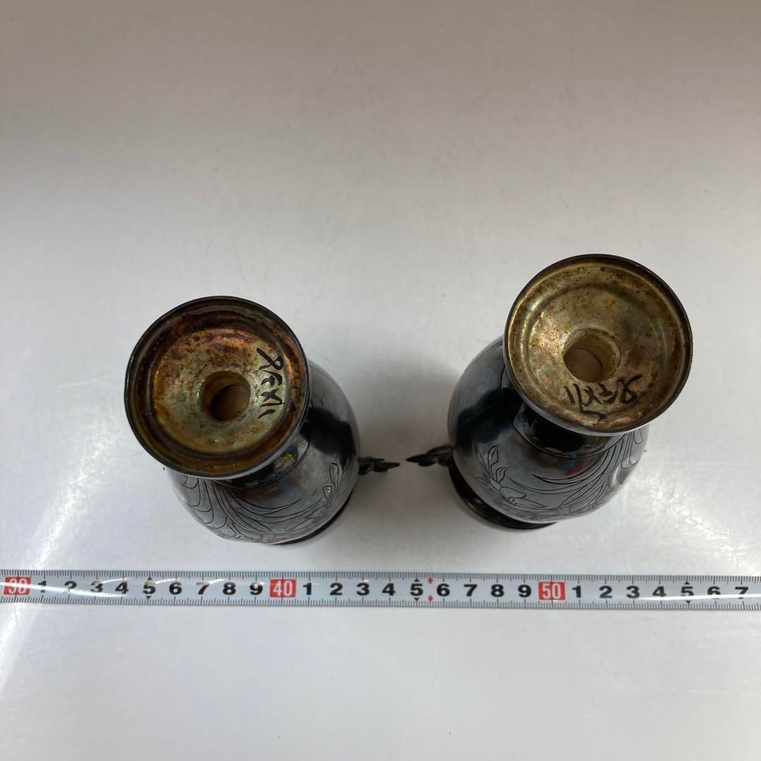 中国清時代シャム銀花器一対