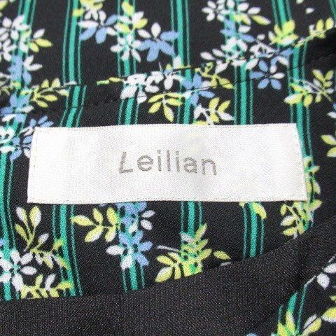 Leilian レリアン　配色ストライプ　ワンピース レリアン 美品 ストライプ柄×フラワー模様 ワンピース グリーン