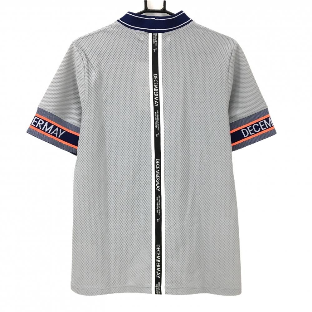 ディッセンバーメイ 半袖ハイネックシャツ グレー ブルー 凸凹織生地 通気性 メンズ M ゴルフウェア モデル DECEMBERMAY