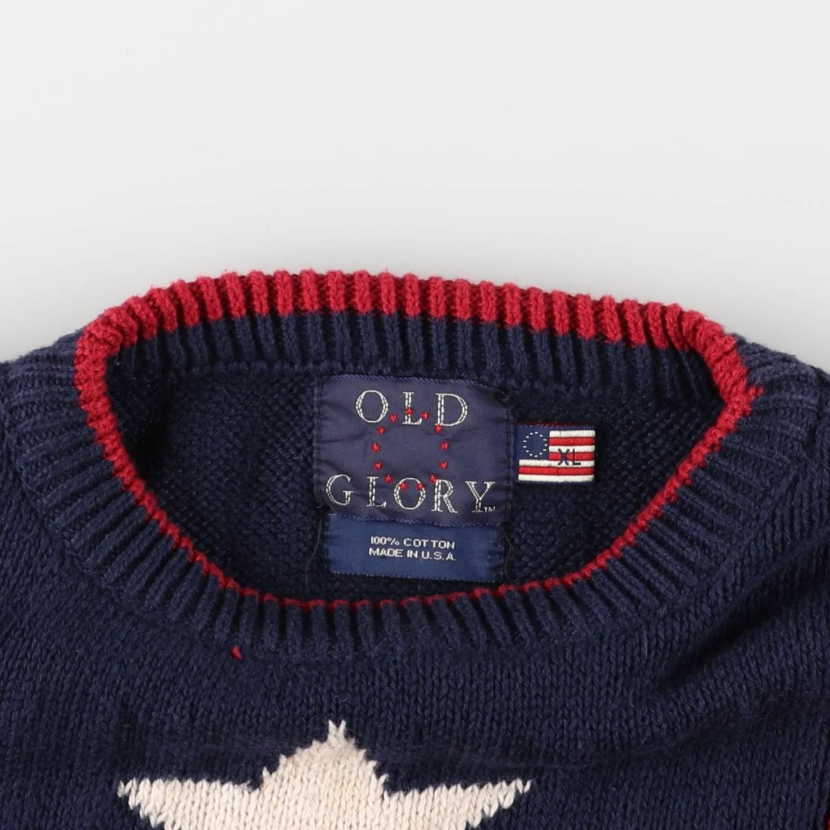 90s Faded Glory アメリカ国旗刺繍ニット　セーター 90s アメリカ製 OLD GLORY 星条旗柄 コットンニット セーター