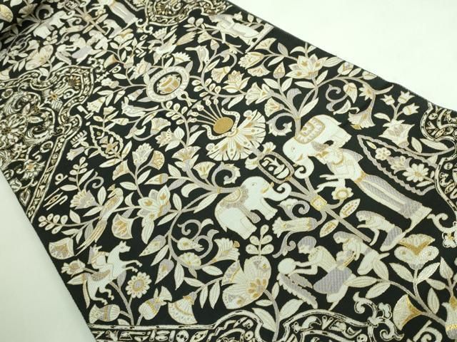 平和屋本店■極上 本場筑前博多織 大倉織物 誠之輔 両面 全通柄袋帯 変り菱取エジプト紋 黒地 金糸 博多金ラベル 証紙付 逸品 DZAA6544kh5 平和屋本店□極上 本場筑前博多織 大倉織物 誠之輔 両面 全通柄袋帯