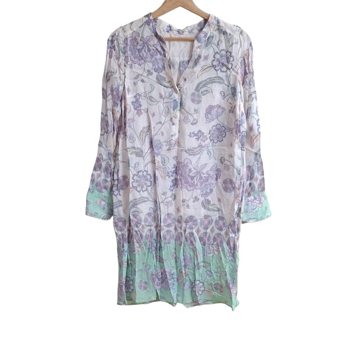 グレースコンチネンタル ワンピース サイズ36 S レディース - 白×ライトパープル×マルチ Vネック|長袖|ひざ丈|花柄|インナー付き