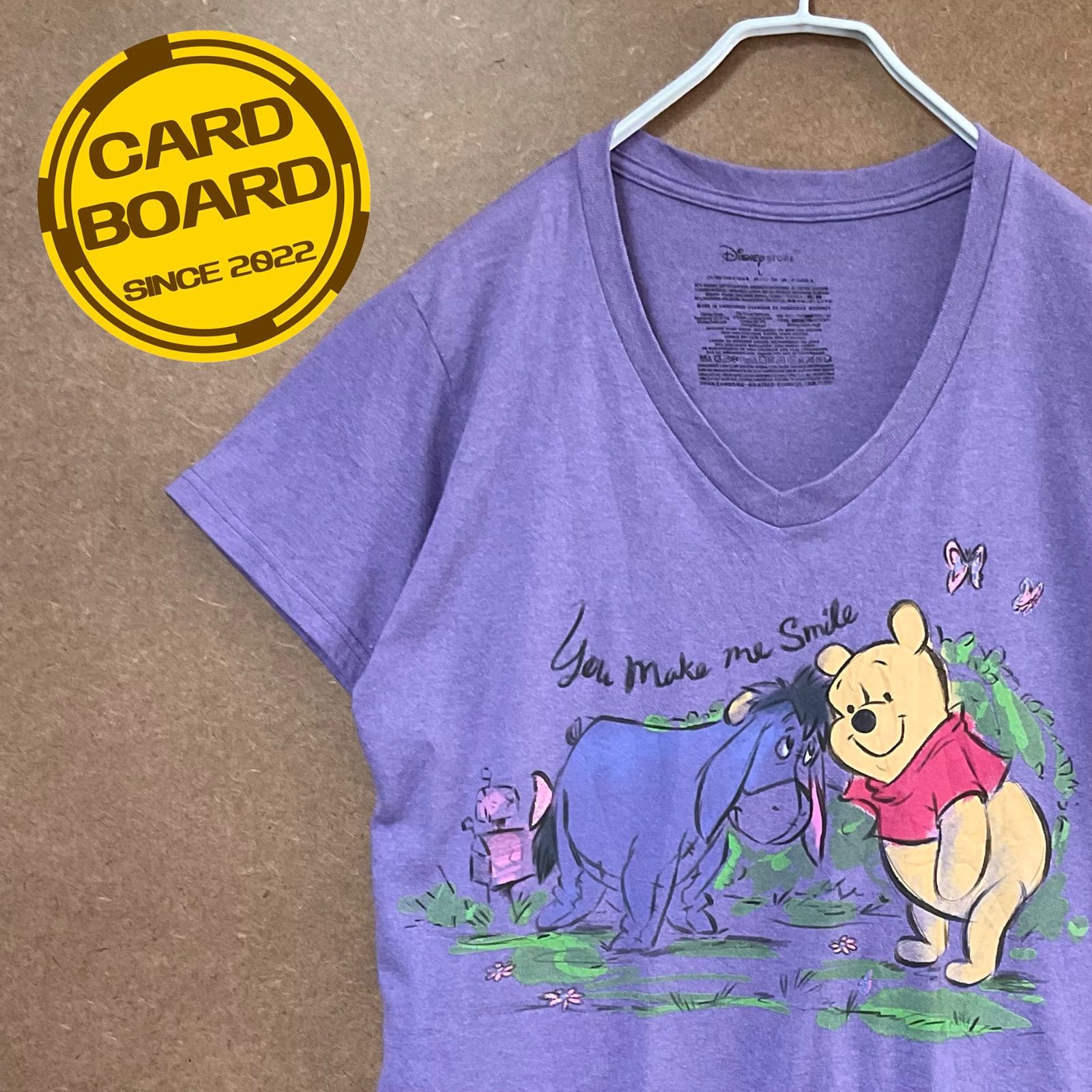 USA輸入古着 くまのプーさんWinnie the Pooh イーヨーEeyore 半袖Tシャツ 紫L