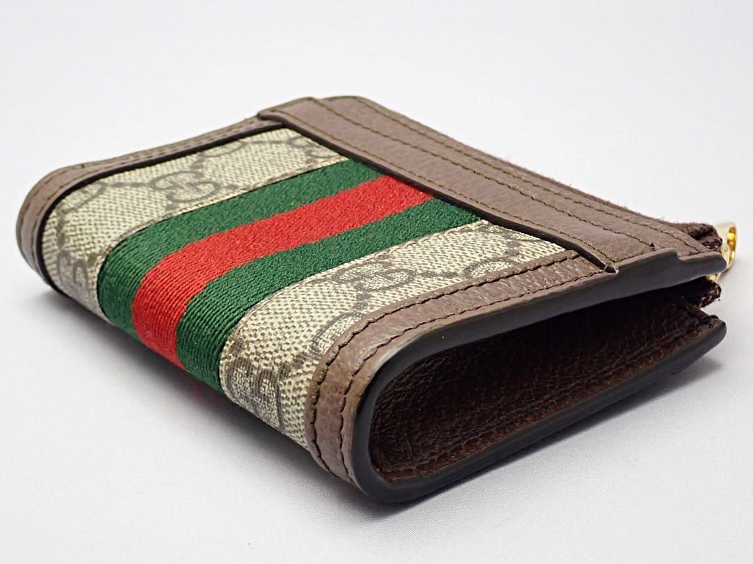 GUCCI グッチ オフィディア GGスプリーム シェリーライン L字ファスナー ケース 644333 0416 小銭入れ PVC レザー ベージュ ブラウン 中古A 【送料無料】 A-8768【質屋出品】 GUCCI - GUCCI グッチ オフィディア GGスプリーム シェリーライン L字
