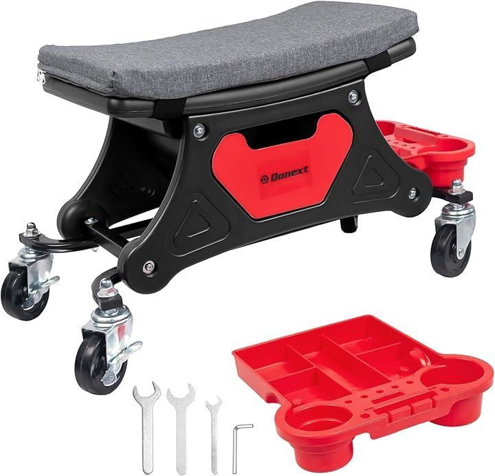 得価，正規品 Donext メカニックシート ローラーシート 作業椅子 耐荷重150kg トレイ付き マット付き ブレーキ付きキャスター 360°回転 ワーキングチェア ツールチェア 洗車椅子 工具カート 工具入れ 収納(ブ ケース・ボックス・コンテナ