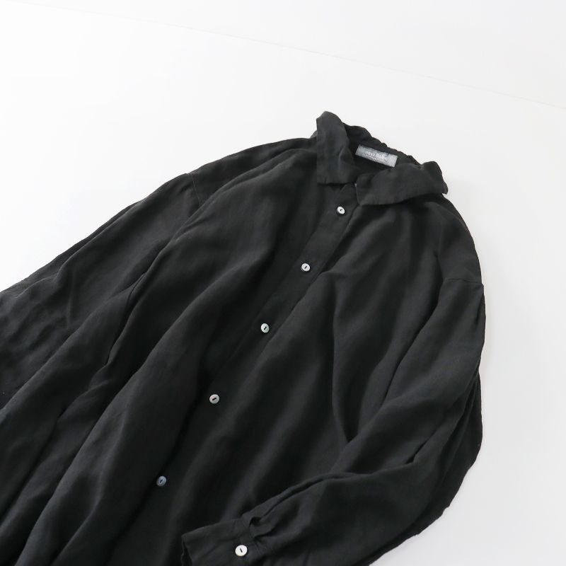 【nest robe ネストローブ】リネン　サイドギャザー チュニック　黒 ネストローブリネン サイドギャザーチュニック