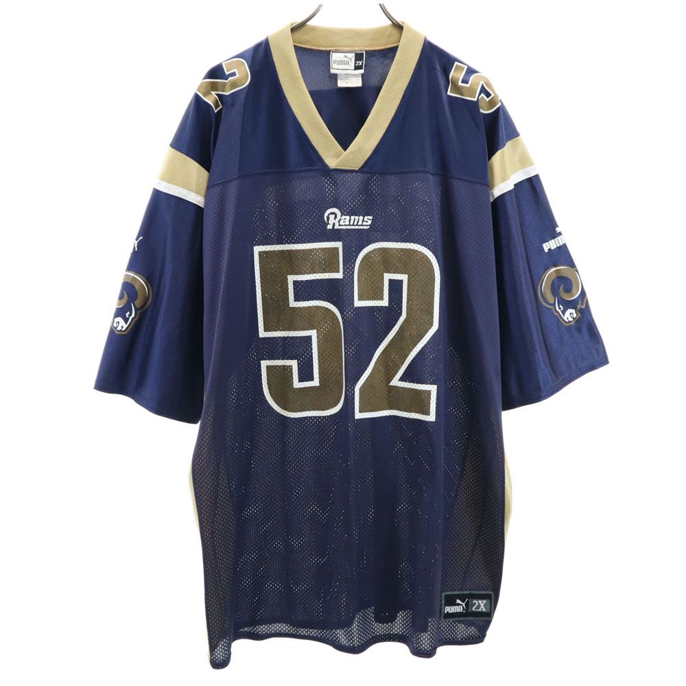 プーマ 90s USA製 ロサンゼルス・ラムズ 5分袖 ゲーム シャツ 2XL ネイビー PUMA フットボール Los Angeles Rams JONES ユニファーム メンズ