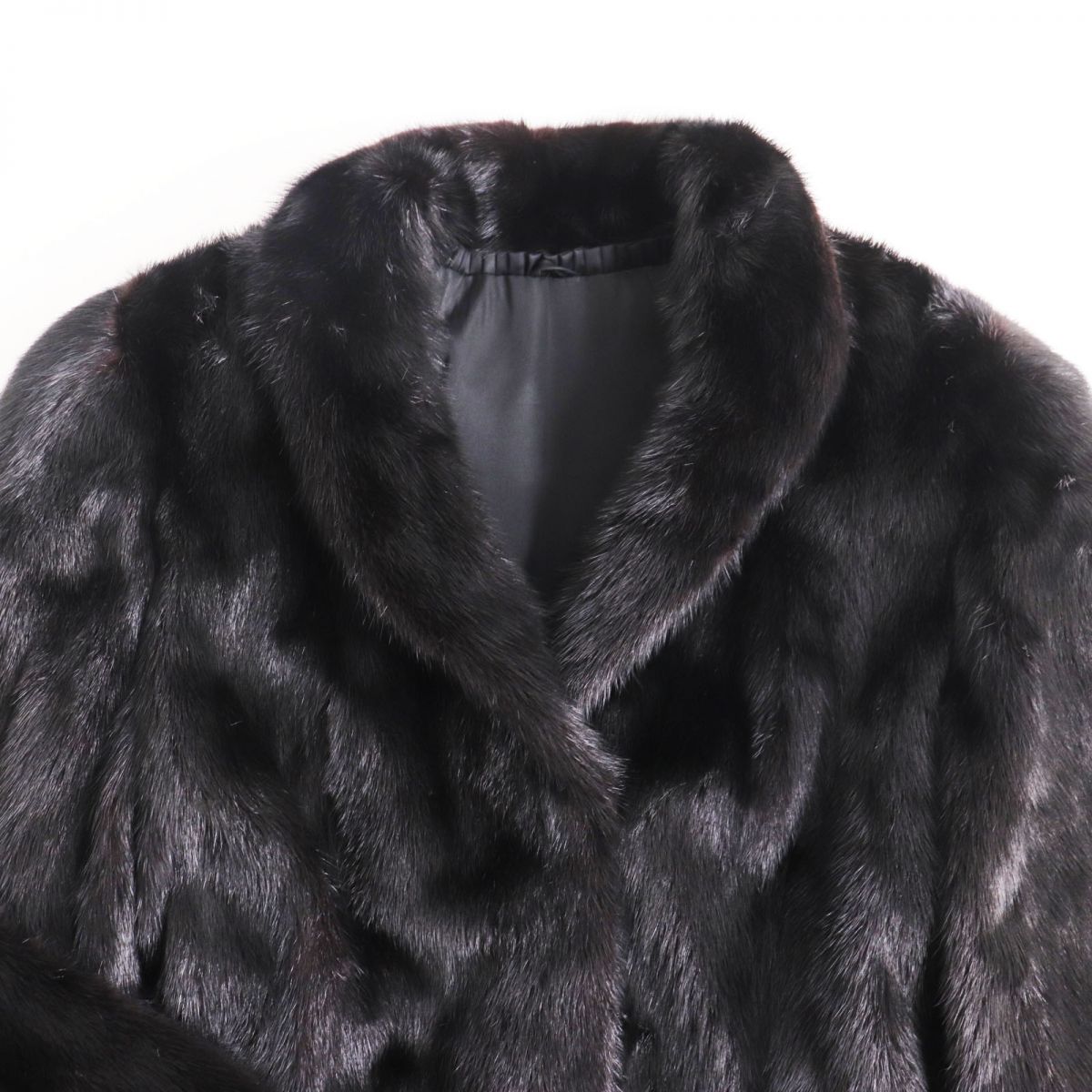 極美品●MINK ミンク 本毛皮ショートコート ジャケット ブラック（ダークブラウンに近い） 大きめサイズ15号 毛質艶やか・柔らか◎