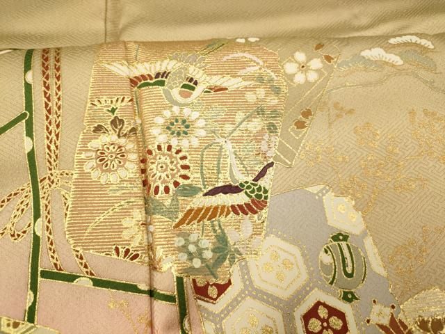 平和屋着物▽上質な色無地　単衣　宝尽くし地紋　薄梅鼠色　正絹　逸品　BAAS8313hv 平和屋着物▽上質な色無地 単衣 宝尽くし地紋 薄梅鼠色