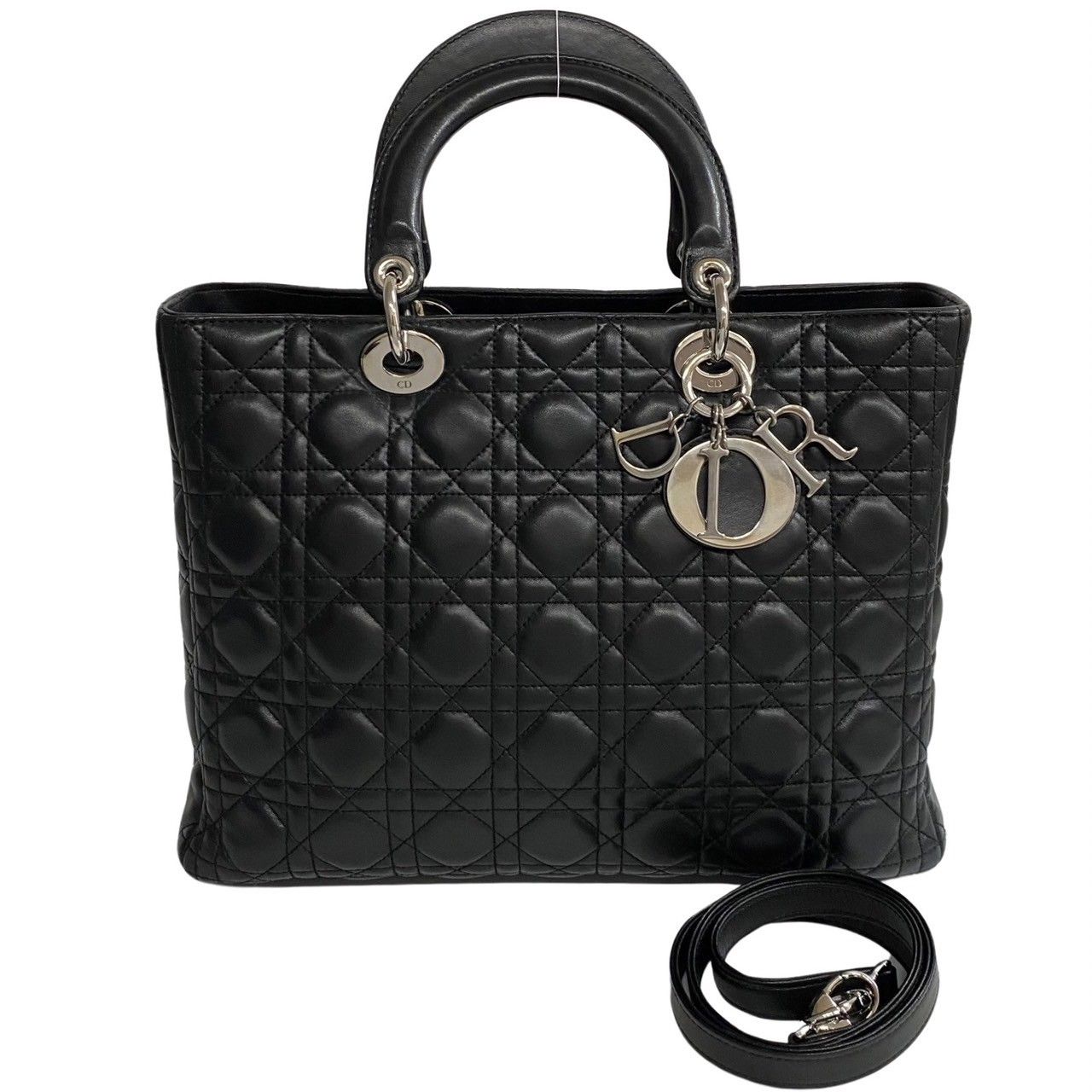 【極美品】クリスチャンディオール レディディオール カナージュ レザー 金具 極 美品 袋付 Christian Dior レディディオール カナージュ
