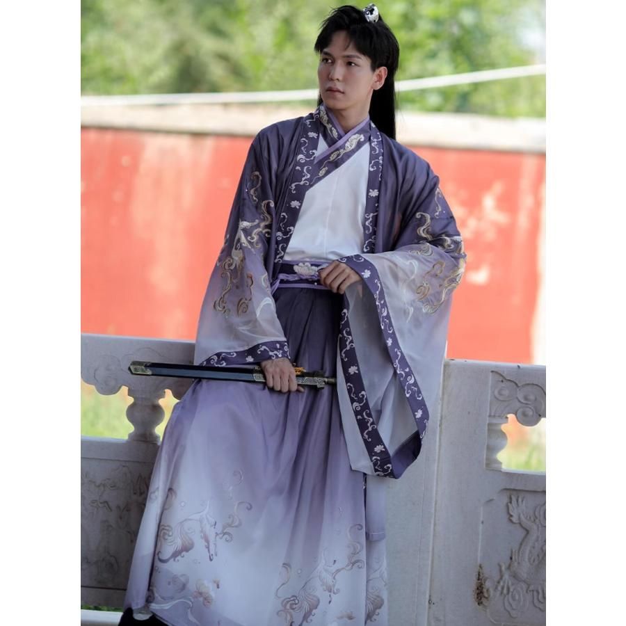 ♥ 紫 グラデーション 漢服 3点セット 大人 男女兼用 おしゃれ 交差襟 ロング丈羽織付き 振り袖 飄逸 メンズ レディース チャイナ服 古代古典 BJ0903ML163 WWW_IMPECCABLEHEALTHCARESERVICES_COM