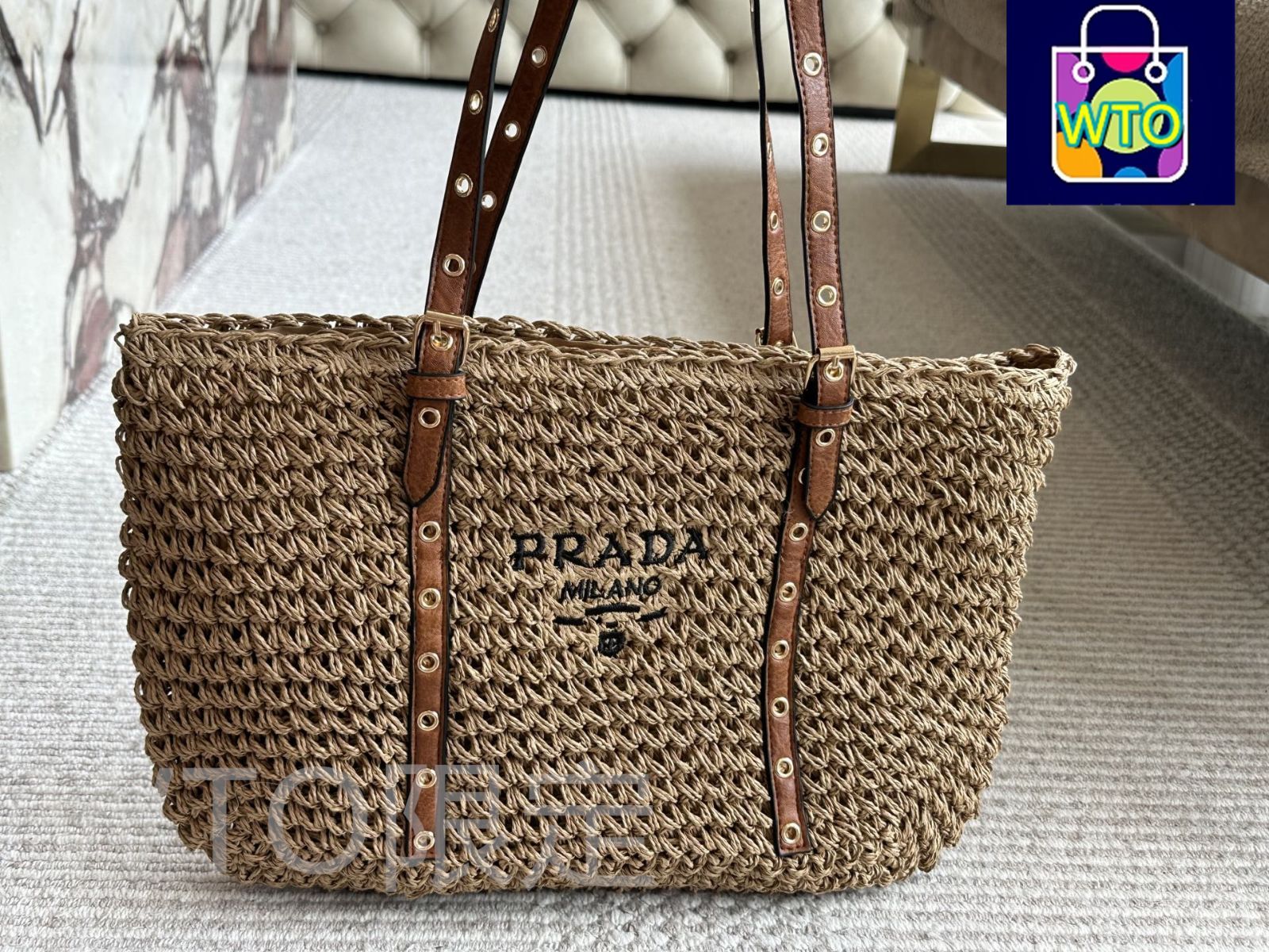 【PRADA】関税送料無料 Straw トートバッグ 雑誌付録 プラダ ストローバッグ 偽物 プラダ かごバッグ 2023SS