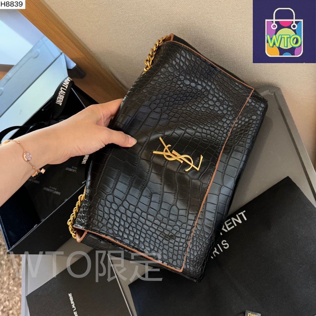 【美品】イヴサンローラン　ショルダーバッグ　YSL　唐草　総柄　レザー　ブラック ☆YSL☆-イヴサンローラン ショルダーバッグ｜本日限定特価