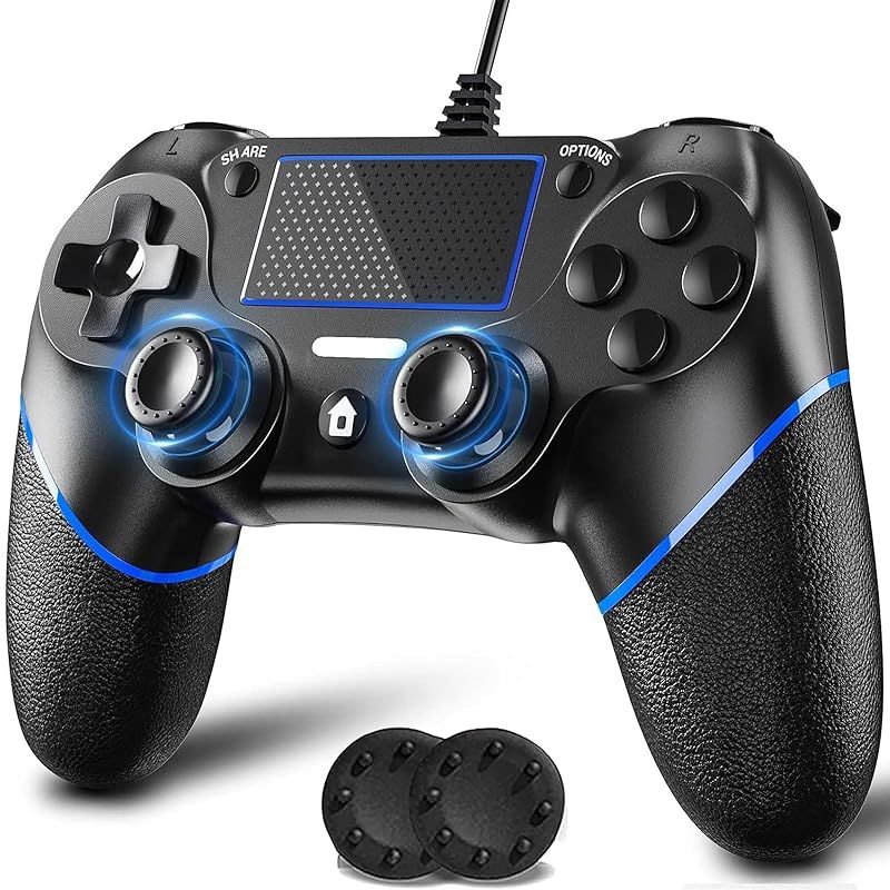Elnicec PS4 コントローラー 有線 [2025新改良] P4 ゲームパッド USB接続 二重振動 重力感応 機能搭載 人間工学 高耐久ボタン 遅延なし P4 Pro/Slim P3 Win7/8/10対応 アシストキャップ 2枚付き 日本語説明