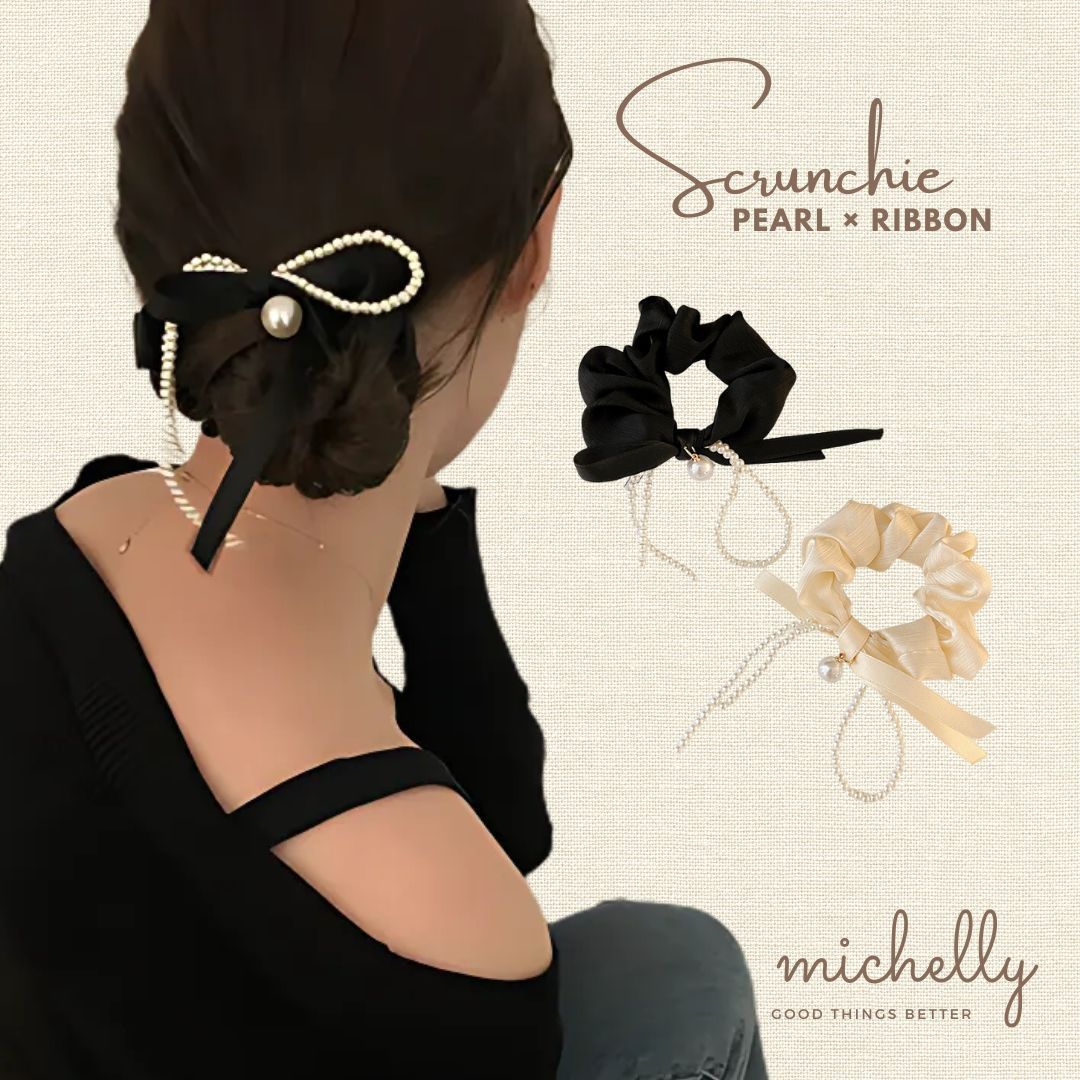 シュシュ パール リボン 大きめ まとめ髪 ヘアアレンジ ヘア