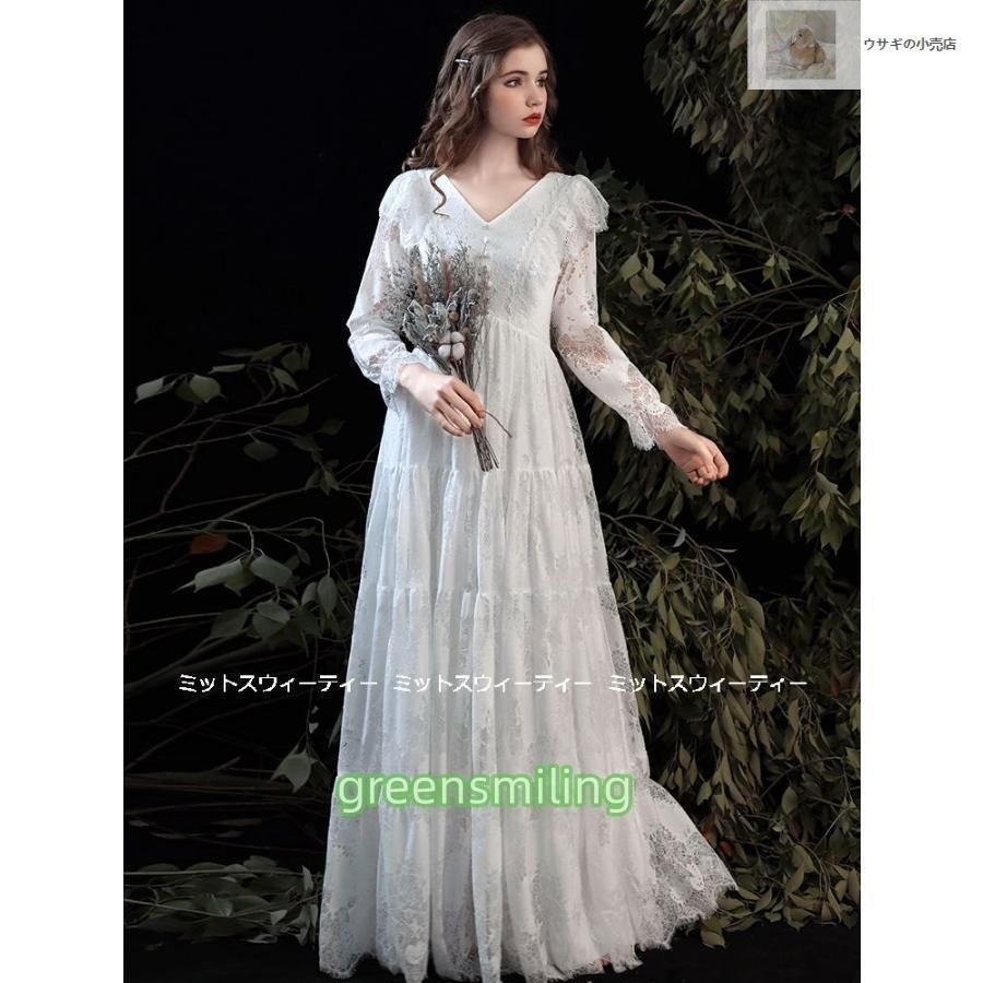 ウェディングドレス ウエディングドレス マタニティ エンパイアドレス 花嫁 二次会 結婚式 前撮り 披露宴 長袖 レース フランス風 白 大きWP数量 価格926