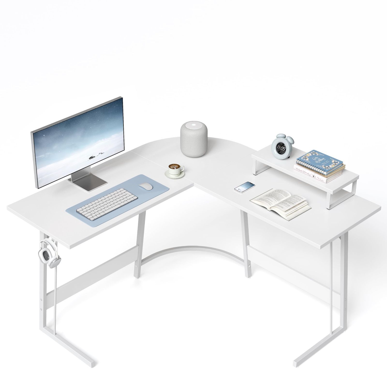 CubiCubi L字デスク 幅120cm 120cm ゲーミングデスク PCデスク パソコンデスク 在宅勤務 ホワイト