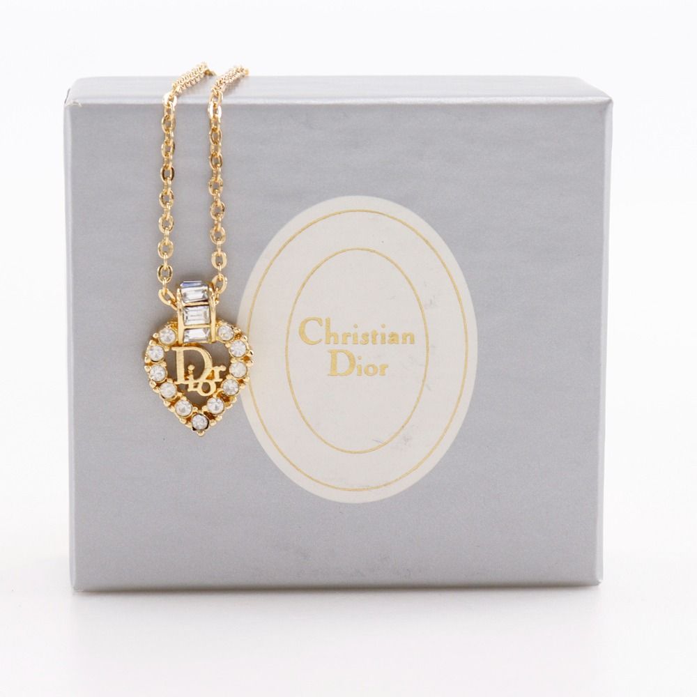 【美品】Christian Dior ネックレス ハート ラインストーン ロゴ 美品 ディオール Dior ハート ネックレス ロゴ ラインストーン