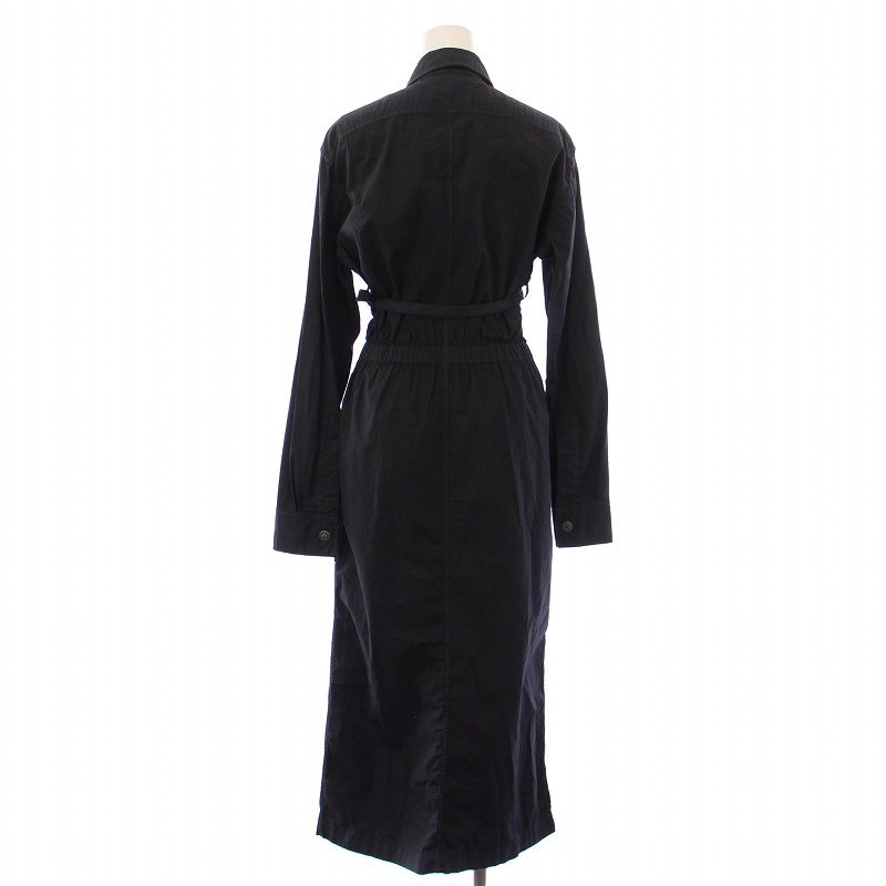 【ドリスヴァンノッテン】ロングワンピース　シャツ　黒　ベルト　プリーツ　34 ドリスヴァンノッテン DRIES VAN NOTEN シャツワンピース フレア