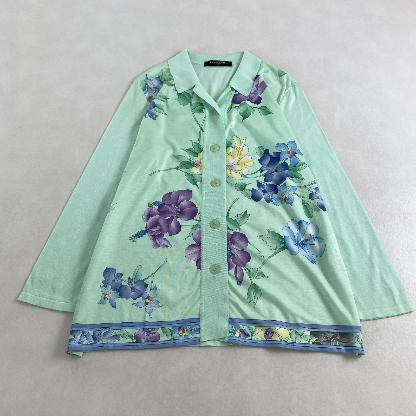 レオナール 長袖ブラウス 花柄 ミントグリーン L LEONARD FASHION 