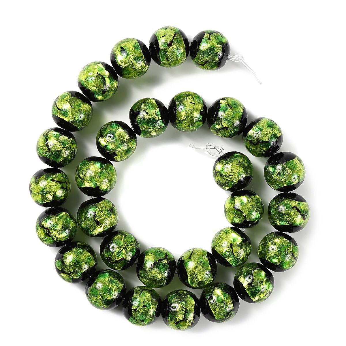 Sea drop 光る ホタルガラス グリーン 14mm 一連 30玉 40cmビーズ 蓄光 緑色 とんぼ玉 [111tt-14]