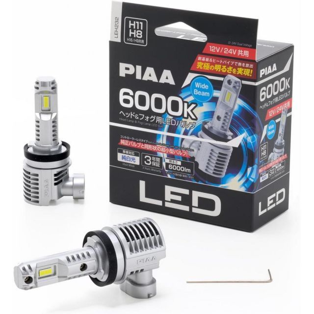 PIAA ピア ヘッドライト フォグランプ用 LED LEH232 H8 H9 H11 H16 6000K 車検対応 34W 6000lm 12V 24V共用 カー用品