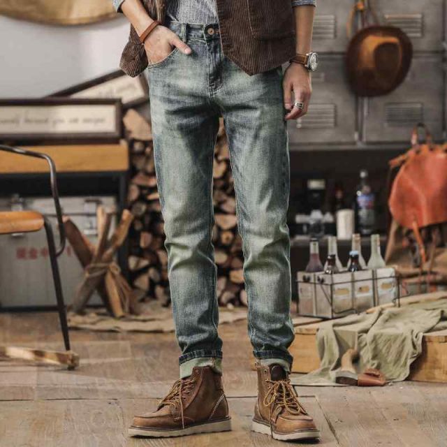 秋冬 メンズ 服 シンプル ファッション オシャレ 大人 かっこいい 大きいサイズ ストリート 紳士服 アメリカン レトロ ジーンズ ストレート レッグ 秋 カジュアル パンツ ウォッシュ加工 ダメージ