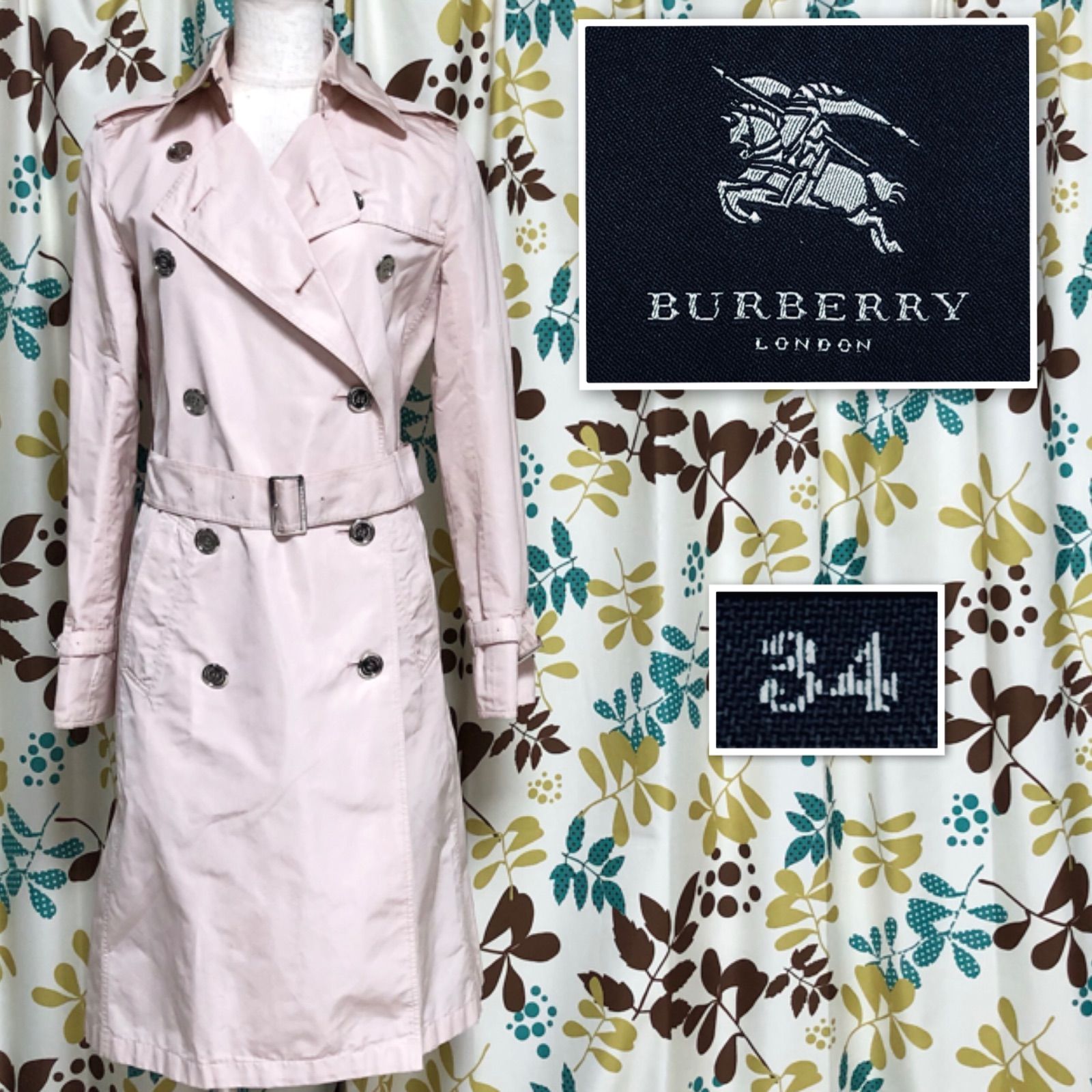 BURBERRY LONDON バーバリーロンドン ダブルトレンチコート スプリングコート ロングコート size34(XS〜S程度) 日本製  三陽商会 ピンク シルバー金具 ロゴ銀ボタン ベルト ベルテッド エポーレット ミリタリー レディース - メルカリ