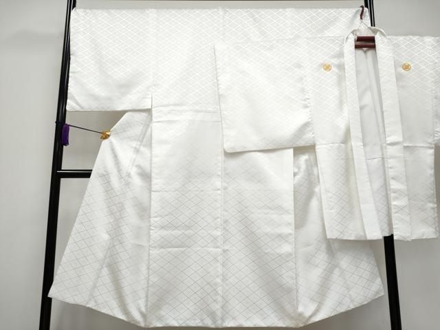 平和屋着物 上 男性 色無地 紋付き羽織セット 舞台衣装 花菱地紋 白地 洗える着物 CYAA3464s5