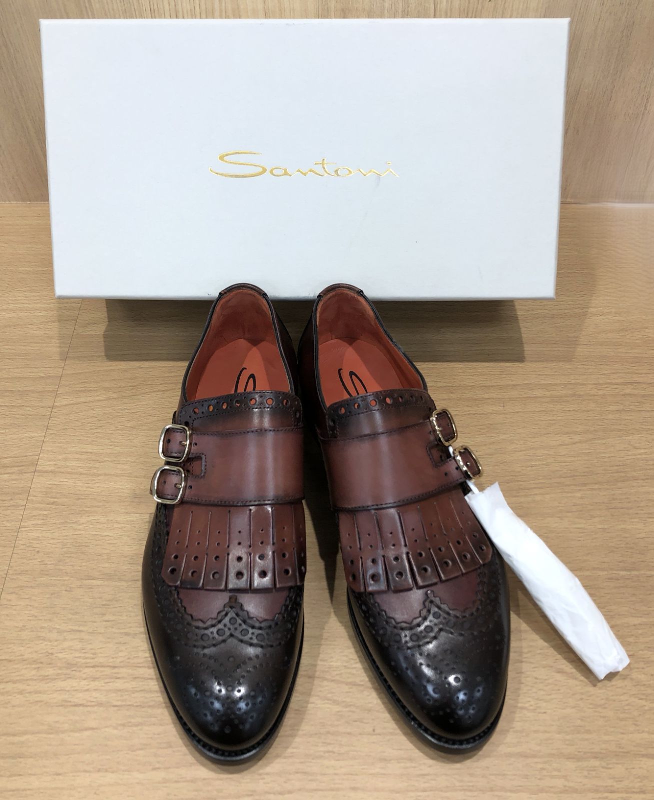 DH979 Santoni サントーニ ダブルバックル レザー ローファー ダークブラウン サイズ39