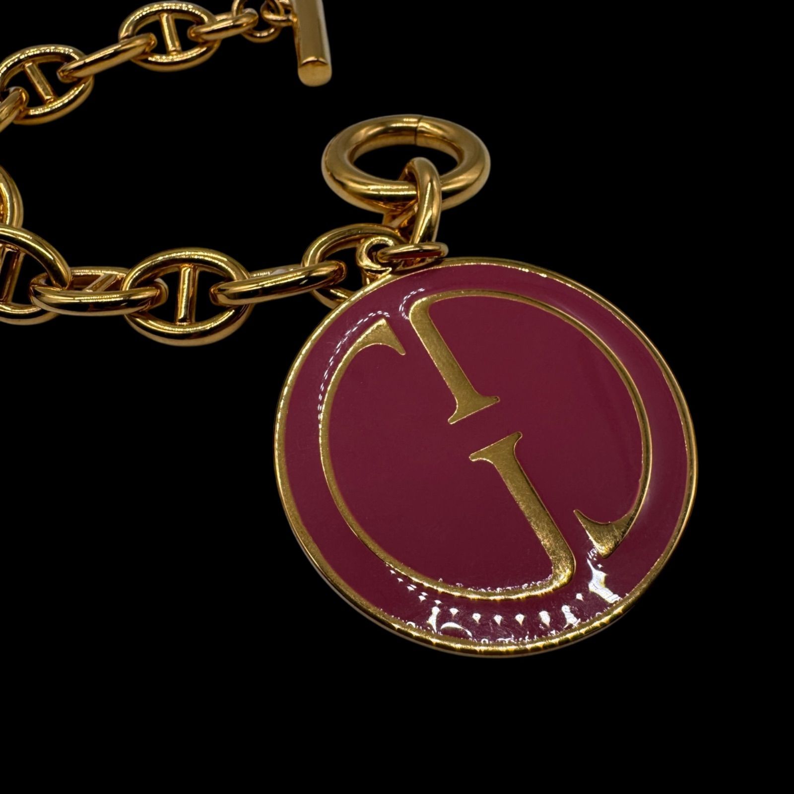 GUCCI グッチ 91 ゴールドブレスレット ロゴチャーム GG ピンク ヴィンテージ ジュエリー