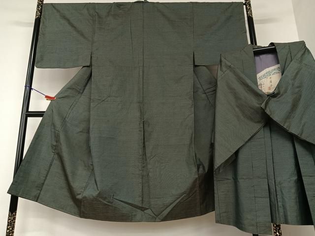 平和屋着物●男性 本場大島紬 アンサンブル 格子 正絹 AAAV7308zg