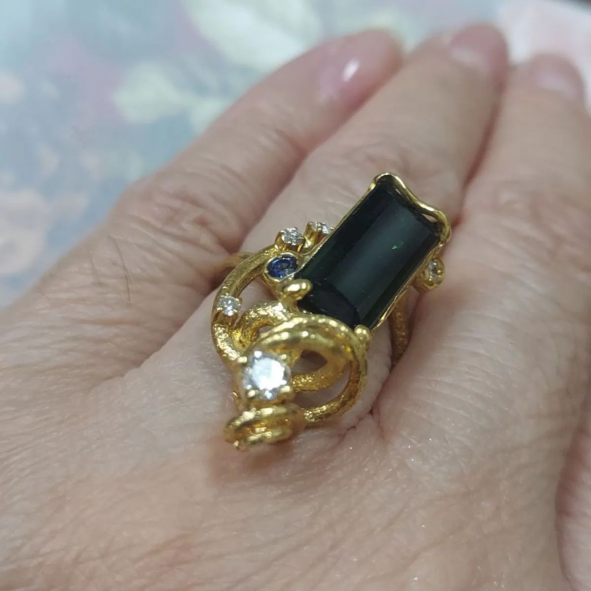 k18 ダイヤモンド　サファイア　トルマリン　リング K18 グリーントルマリン ダイヤ サファイアリング #11