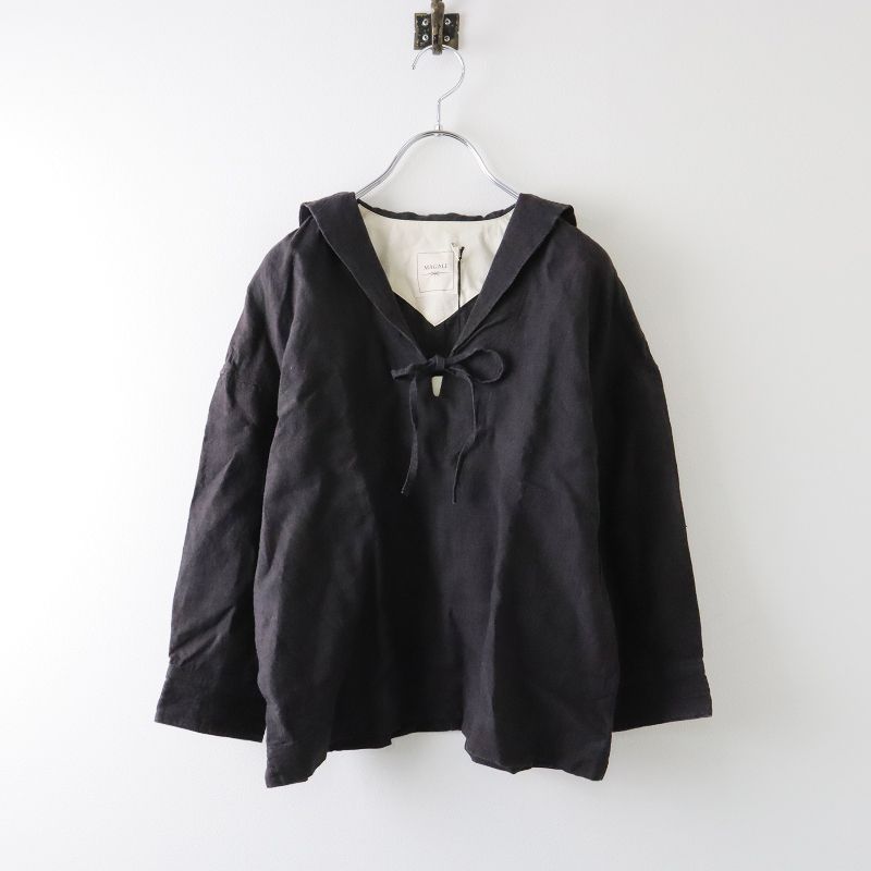 マガリ MAGALI リネンセーラー襟ブラウス/チャコール トップス シャツ