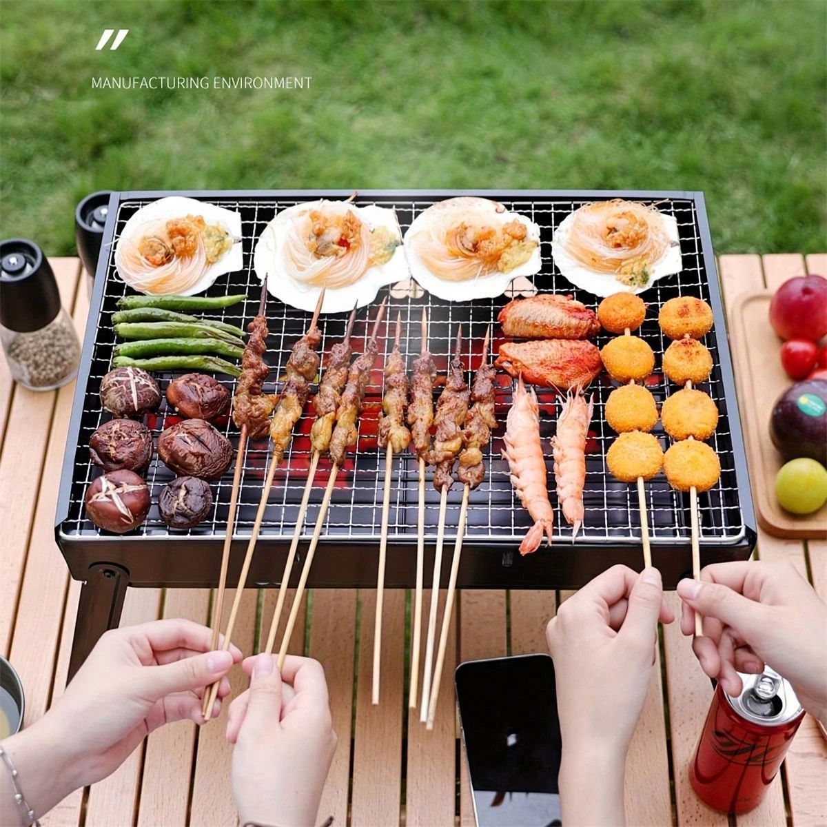 ポータブル折りたたみBBQグリル ステンレス製 軽量＆簡単組立 アウトドアに最適 折りたたみ式ポータブル BBQグリル 1個 鉄製 コンパクト設計