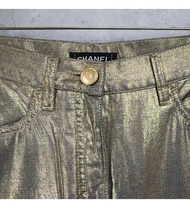 【広尾店】美品 シャネル CHANEL 19A デニムパンツ ゴールド size34 【13481】