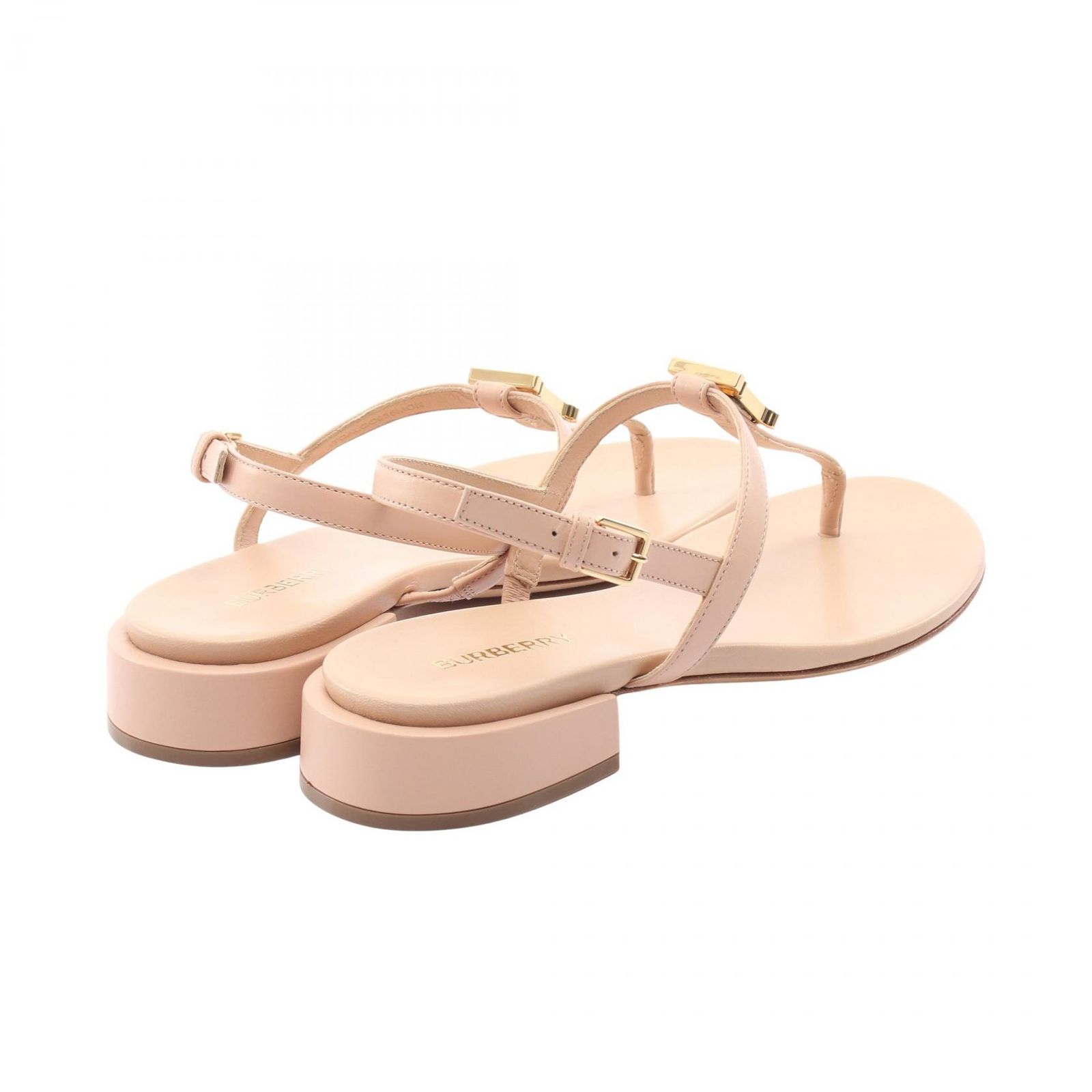バーバリーサンダル　新品/未使用品 バーバリー BURBERRY サンダル ロゴ ピンクベージュ レザー