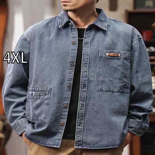 4XL メンズ ファッション 服 男性用 オシャレ シンプル 大人 かっこいい ストリート アメリカン レトロ デニム シャツ 春 秋 スタイル シャツ ジャケット ウォッシュ デニム ジャケット