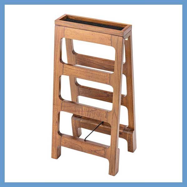 天然木 マホガニー の折りたたみ式シューズラック ３段 W32×D25×H65.5cm トレー付き No.666 ブラウン