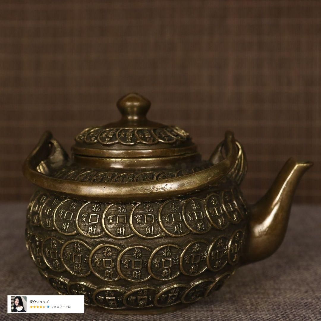 銅器 銅銭壺 提梁壺 招財銅銭茶壺 茶道具 工芸品 置物 - メルカリ
