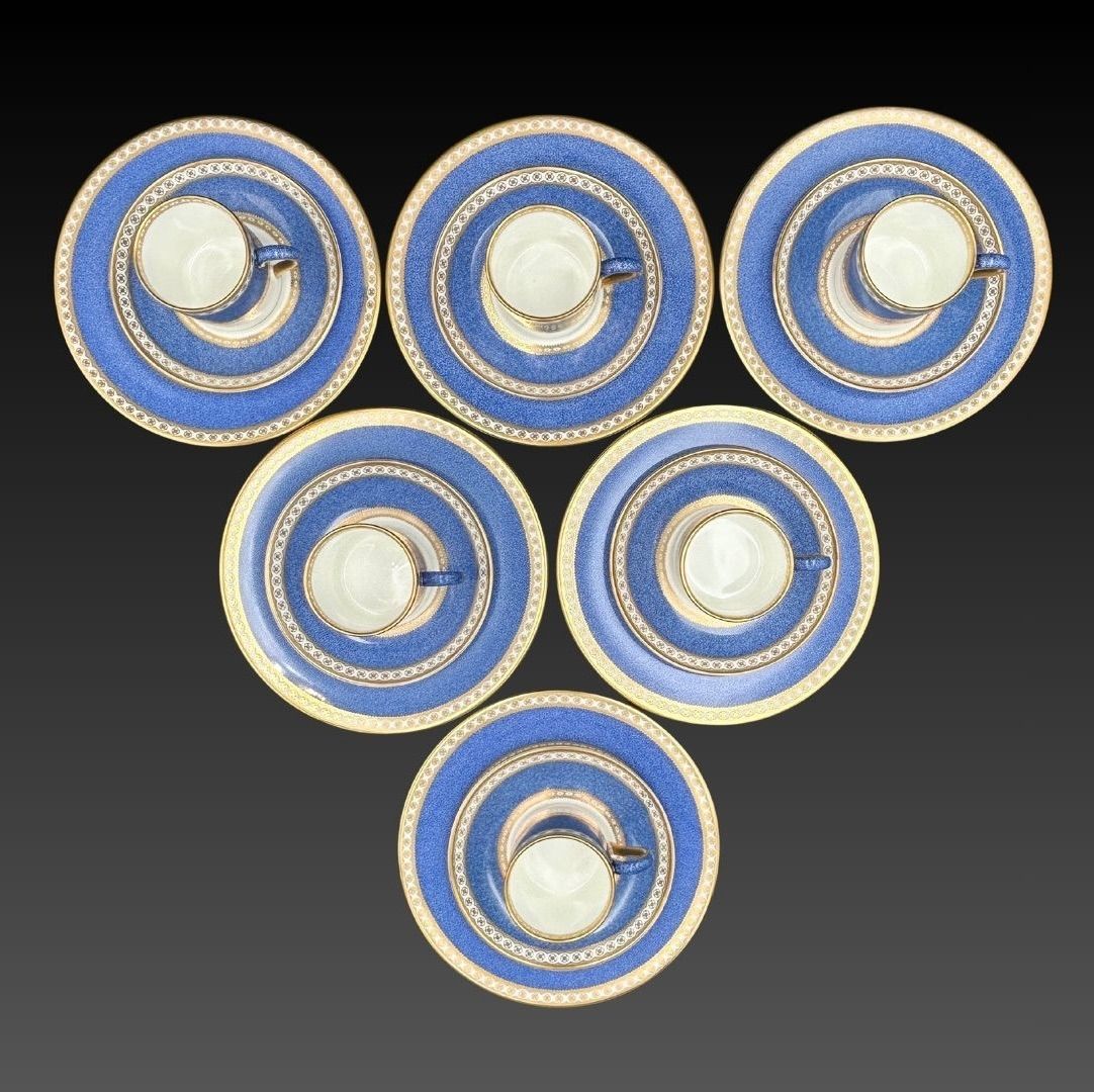 Wedgwood ウェッジウッド ユーランダー パウダーブルー トリオ 6客セット アンティーク 金彩 英国製 上品なブルー F018