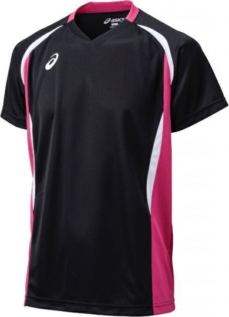 asics アシックス GAMESHIRTSHS ブラツクxベリー XO XW1325 9017 | スポーツ バレーボール メンズ レディース バレーボールウェア ウエア トップス ピンク ブラック 黒 XO ゲームシャツ シャツ 半袖 吸汗