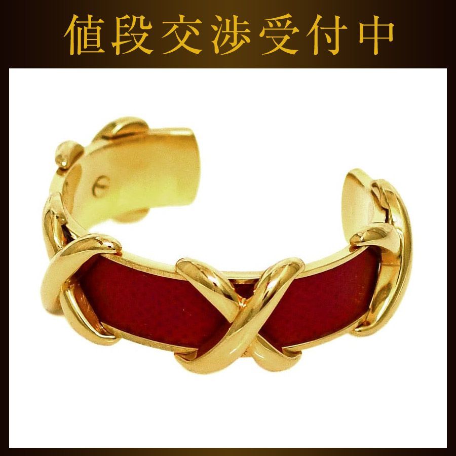 エルメス バングル レッド ゴールド 美品 リザード レザー GP 中古