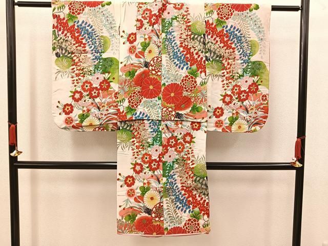 501ag39□七五三 七歳 セミアンティーク風 女児 着物&袋帯 菊 御所車□ 501ag39□七五三 七歳 セミアンティーク風 女児 着物&袋帯 菊 御所車